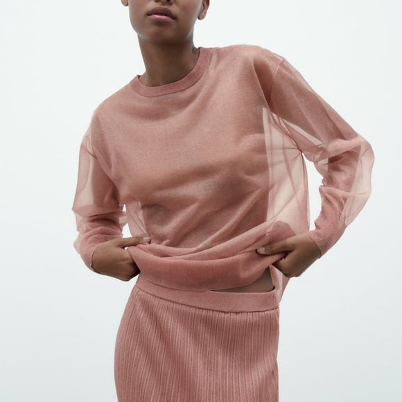 NWT PINK MAUVE SEMI-SHEER KNIT TOP. - Picture 2 of 9